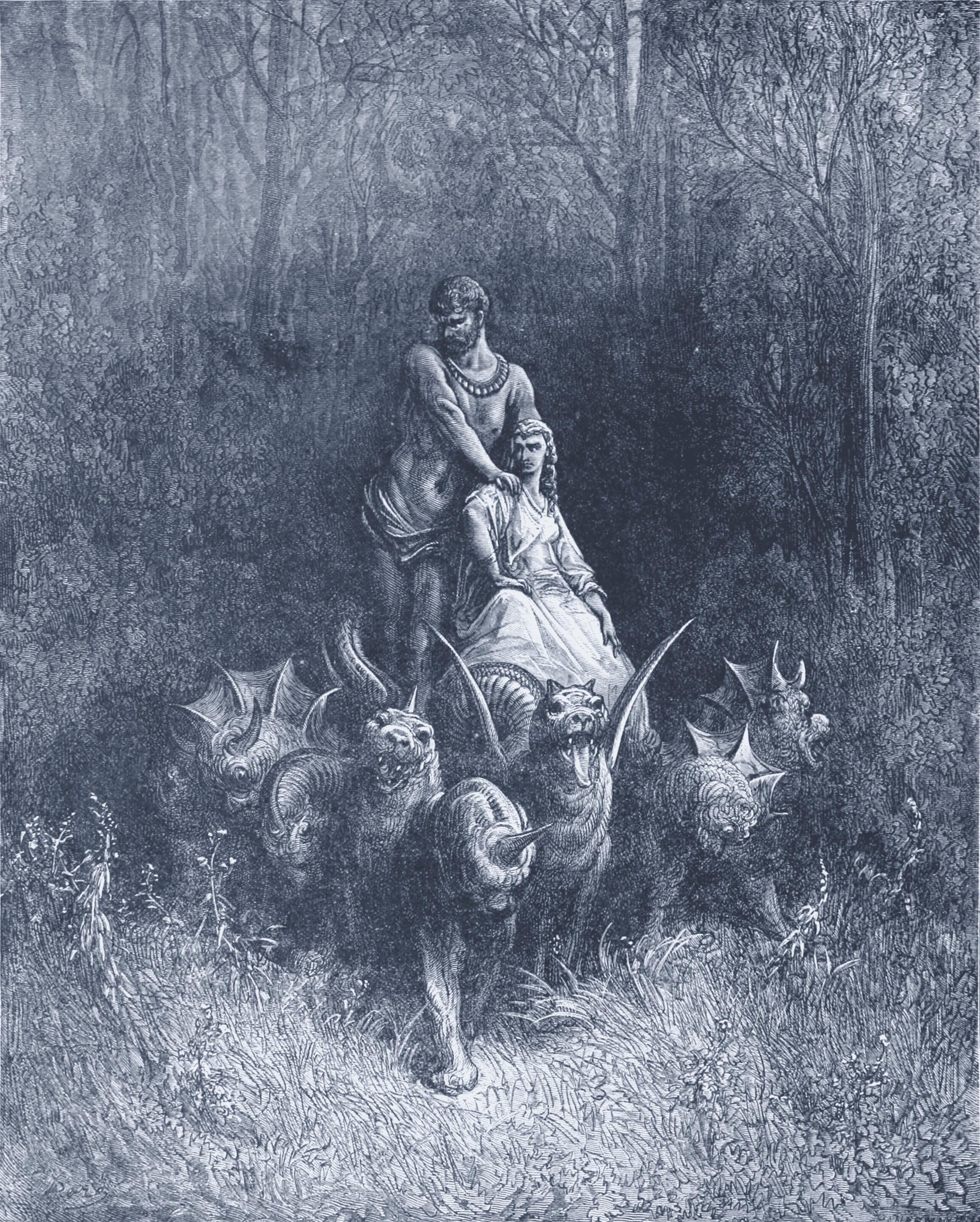 Gustave Doré engraving of a giant — one grand blueprint made concrete and towering